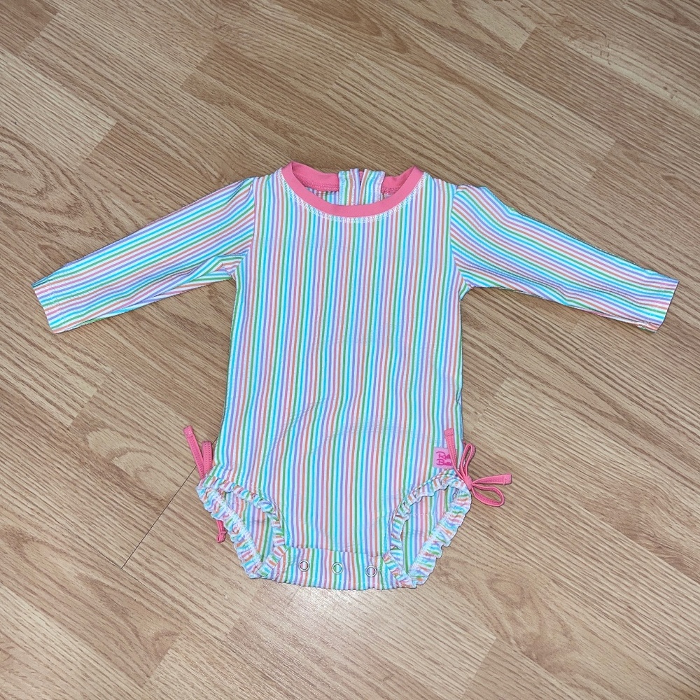 Baby Girls Ruffle Butts Long Sleeve Rainbow Stripe One Piece Swimsuit